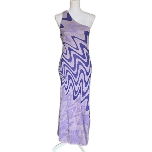 This is a House of Sunny Wannabe Hockney dress in shades violet wavy knit - Picture 3 of 17